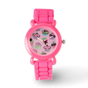 Cute Pink Polka Dot Cupcake Wrist Watch