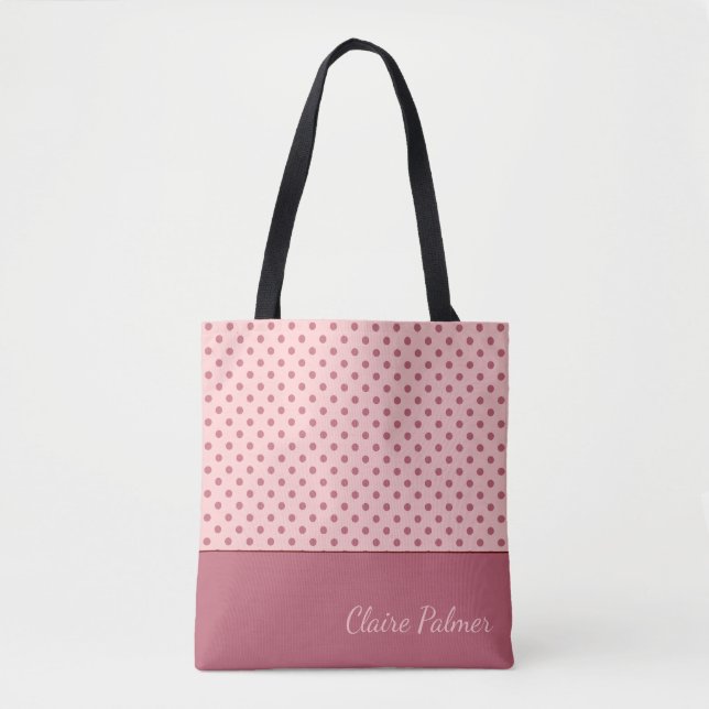 Cute pink polka dot design tote bag (Front)