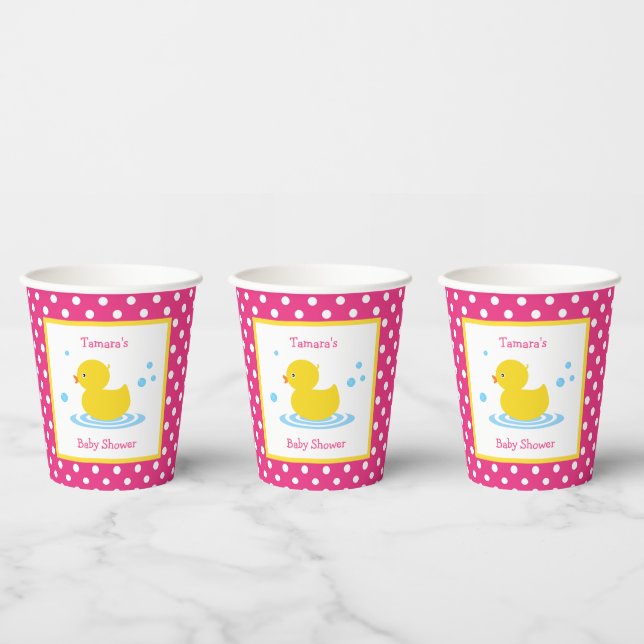 Cute Pink Polka Dot Duck Baby Shower Paper Cups (Multi)