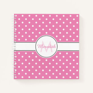 Cute Pink Polka Dot Pattern Monogram Notebook