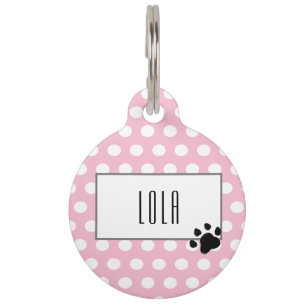Cute pink polka dot paw print pet tag
