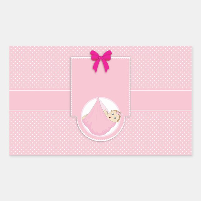 Cute Pink Polka Dots Girl Baby Shower Invitation Sticker (Front)