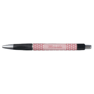 Cute Pink Polka Dots With Monogram and Name Pen