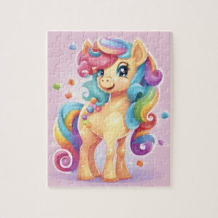 Cute pink pony with candies and sweets jigsaw puzzle