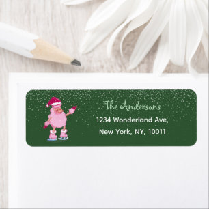 Cute Pink Poodle Christmas Green Return Address