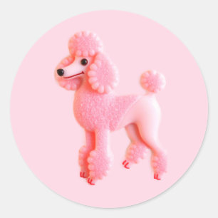 Cute Pink Poodle Classic Round Sticker