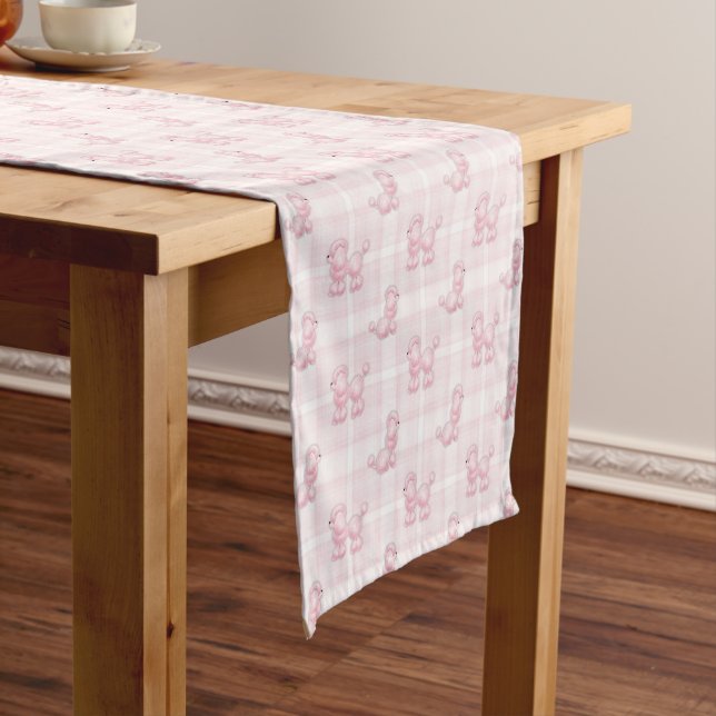 Cute Pink Poodles & Checks Short Table Runner (In Situ)