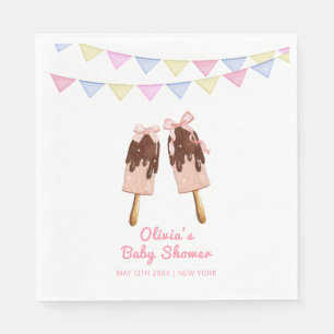 Cute Pink Popcicle Bow Ice Cream Baby Shower Napkin