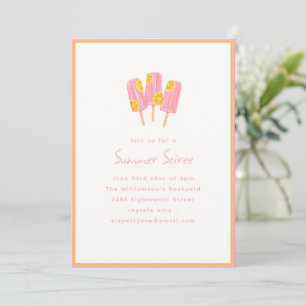 Cute Pink Popsicle Lemon Summer Soiree Party Invitation