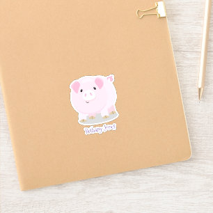 Cute pink pot bellied pig cartoon illustration