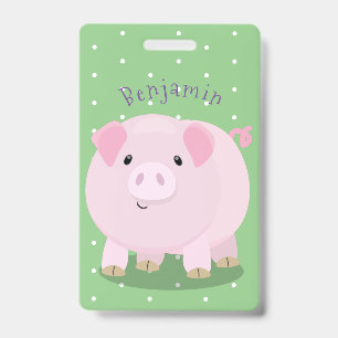 Cute pink pot bellied pig cartoon illustration badge