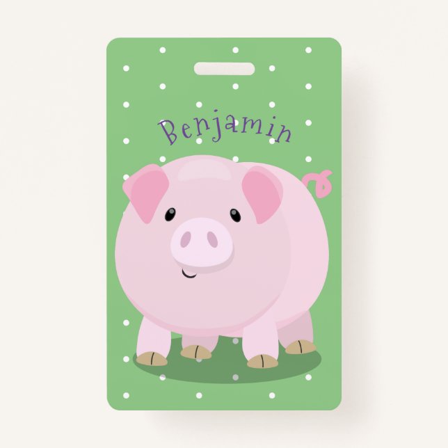 Cute pink pot bellied pig cartoon illustration badge (Front)