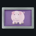 Cute pink pot bellied pig cartoon illustration belt buckle<br><div class="desc">It's pig fun! This adorable potbelly pig will add some happiness to a child. Drawn in cute cartoon illustration style.</div>
