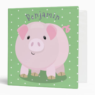 Cute pink pot bellied pig cartoon illustration binder