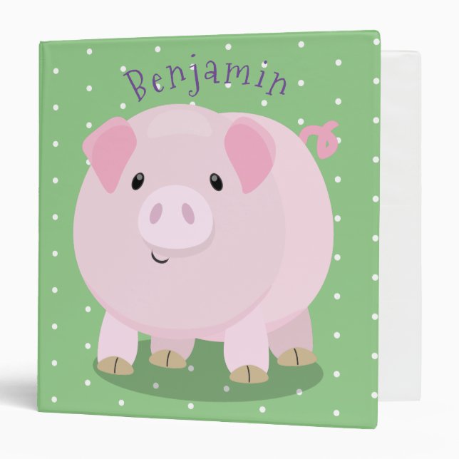 Cute pink pot bellied pig cartoon illustration binder (Front/Inside)