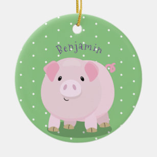 Cute pink pot bellied pig cartoon illustration ceramic ornament