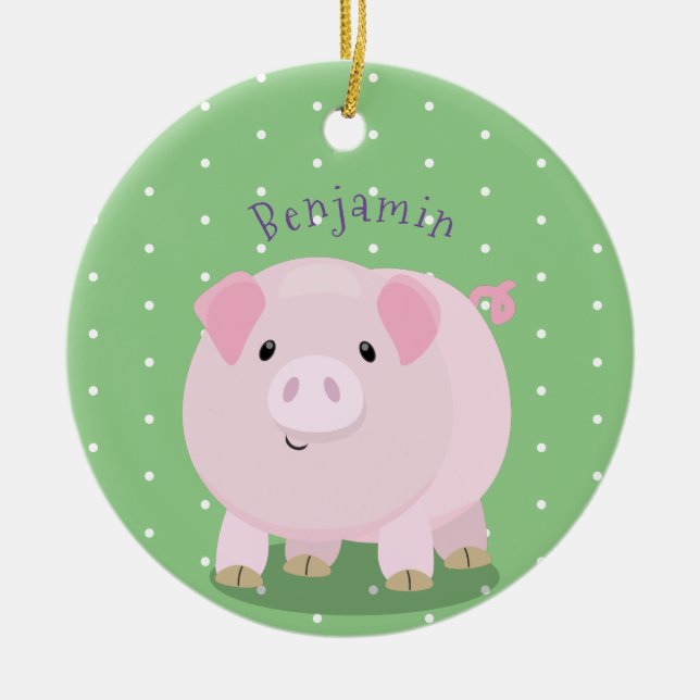 Cute pink pot bellied pig cartoon illustration ceramic ornament (Front)