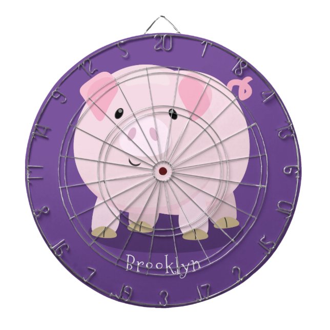 Cute pink pot bellied pig cartoon illustration dartboard (Front)