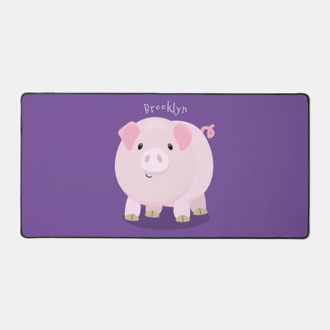 Cute pink pot bellied pig cartoon illustration desk mat (Front)