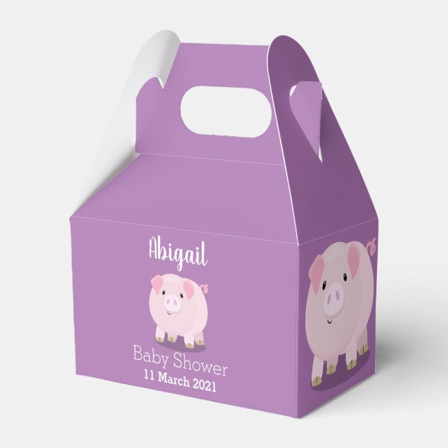 Cute pink pot bellied pig cartoon illustration favor box (Front Side)
