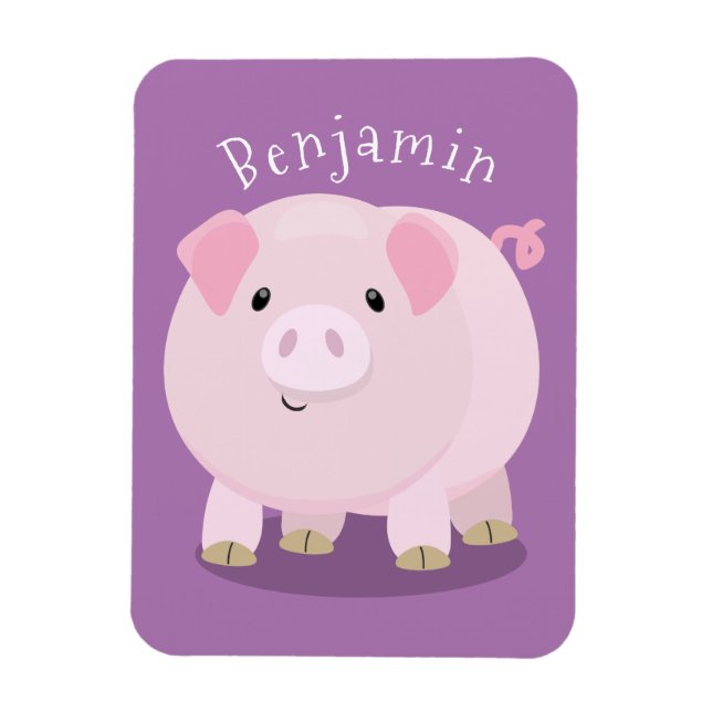 Cute pink pot bellied pig cartoon illustration magnet (Vertical)