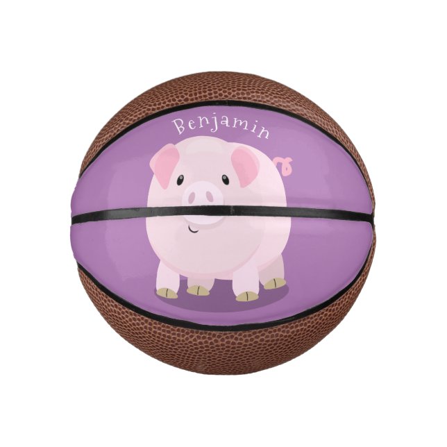 Cute pink pot bellied pig cartoon illustration mini basketball (Front)