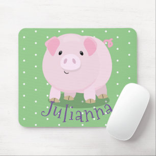 Cute pink pot bellied pig cartoon illustration mouse pad