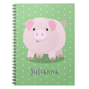 Cute pink pot bellied pig cartoon illustration notebook