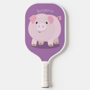 Cute pink pot bellied pig cartoon illustration pickleball paddle