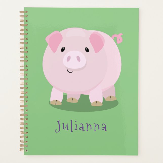 Cute pink pot bellied pig cartoon illustration planner (Front)
