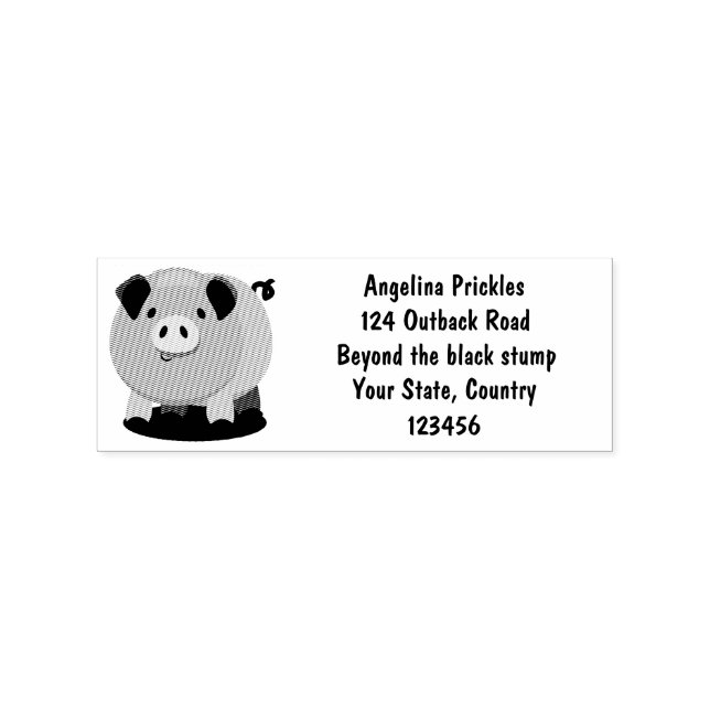 Cute pink pot bellied pig cartoon illustration rubber stamp (Imprint)