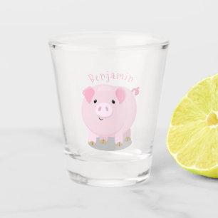 Cute pink pot bellied pig cartoon illustration shot glass