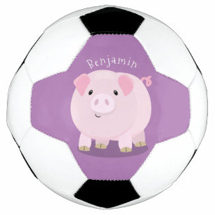 Cute pink pot bellied pig cartoon illustration soccer ball