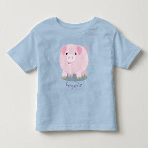 Cute pink pot bellied pig cartoon illustration toddler t-shirt