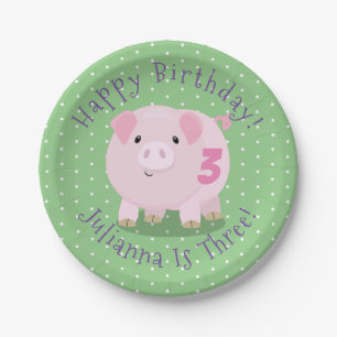 Cute pink potbelly pig cartoon illustration paper plate