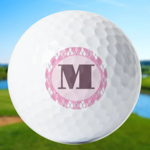 Cute pink preppy argyle ladies custom monogram golf balls