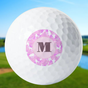 Cute pink preppy floral custom monogram ladies golf balls