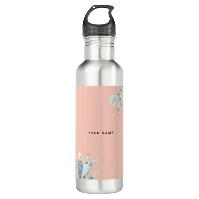 Cute Pink Prickly Pears Plant Lovers Custom Name 710 Ml Water Bottle (Front)
