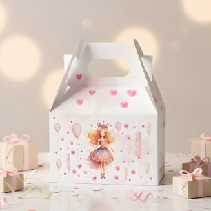 Cute pink princess and balloons birthday favor box