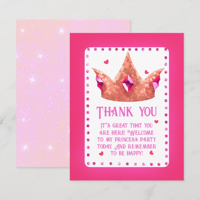 Cute Pink Princess Birthday Flat Thank You Card (Front/Back)