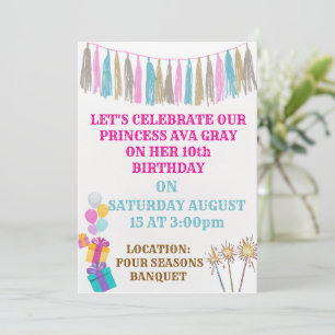 Cute Pink Princess Birthday Party Invitation