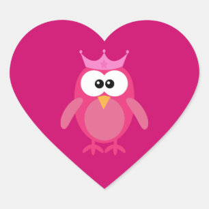 Cute Pink Princess Owl Heart Sticker