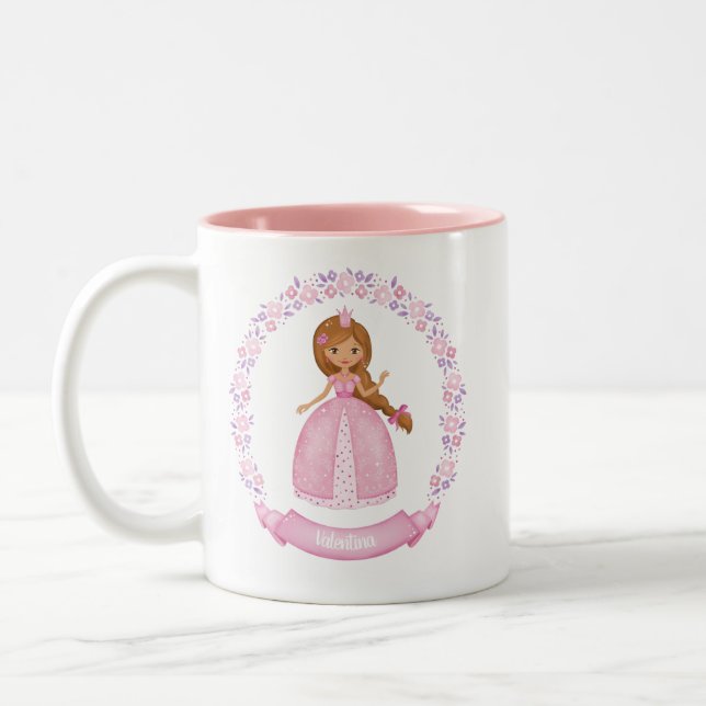 Cute Pink Princess Personalized Two-Tone Coffee Mug (Left)