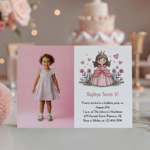 Cute Pink Princess Photo Kids Birthday Party Invitation