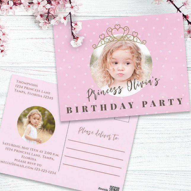 Cute Pink Princess Tiara Birthday Whimsical Fun Postcard (Creator Uploaded)