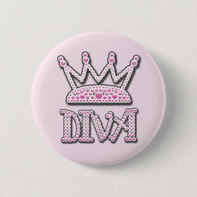 Cute Pink Printed Pearls Diva Princess Crown 2 Inch Round Button (Front)