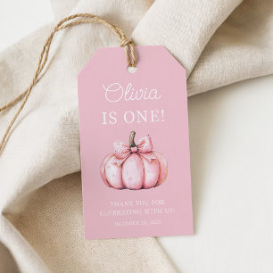 Cute Pink Pumpkin Baby Girl First Birthday Gift Tags