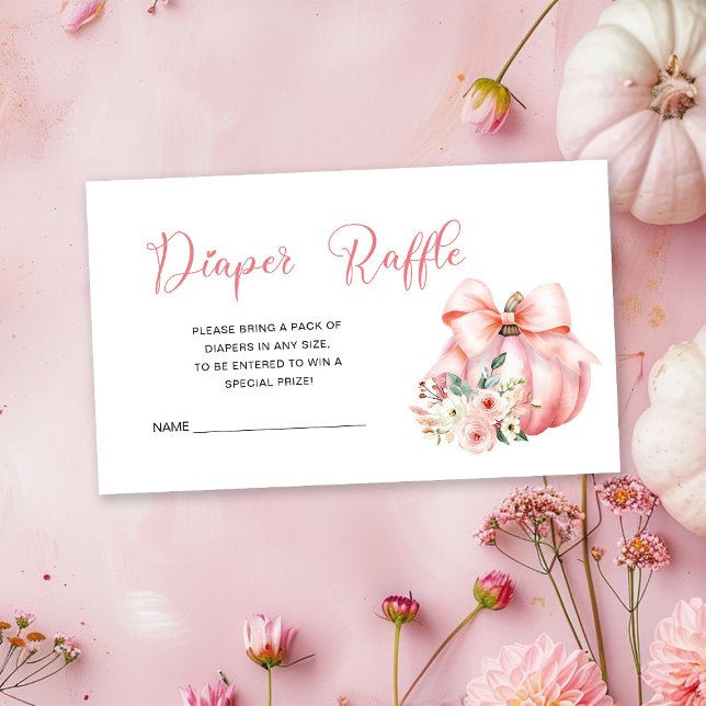 Cute Pink Pumpkin Baby Shower Diaper Raffle Enclosure Card (Creator Uploaded)