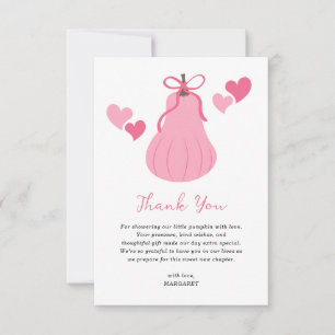 Cute Pink Pumpkin Bow Script Girl Baby Shower Thank You Card