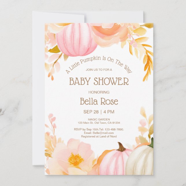 Cute Pink Pumpkin Fall Baby Shower Invitation (Front)